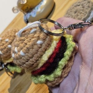 Crochet hamburger food keychain cute handbag accessory
