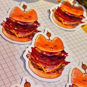 Cute catburger sticker | laminated die cut sticker | glossy holographic | Sticker for planner journal laptop water bottle