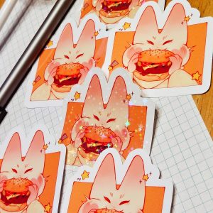 Cute cat eating hamburger sticker | Laminated die cut | Cute stickers | handmade stickers | waterbottle sticker | laptop sticker