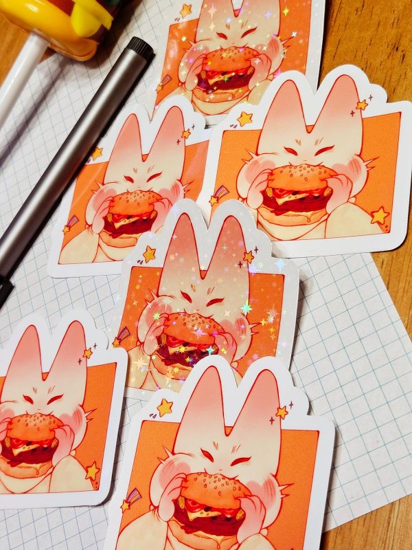 Cute cat eating hamburger sticker | Laminated die cut | Cute stickers | handmade stickers | waterbottle sticker | laptop sticker